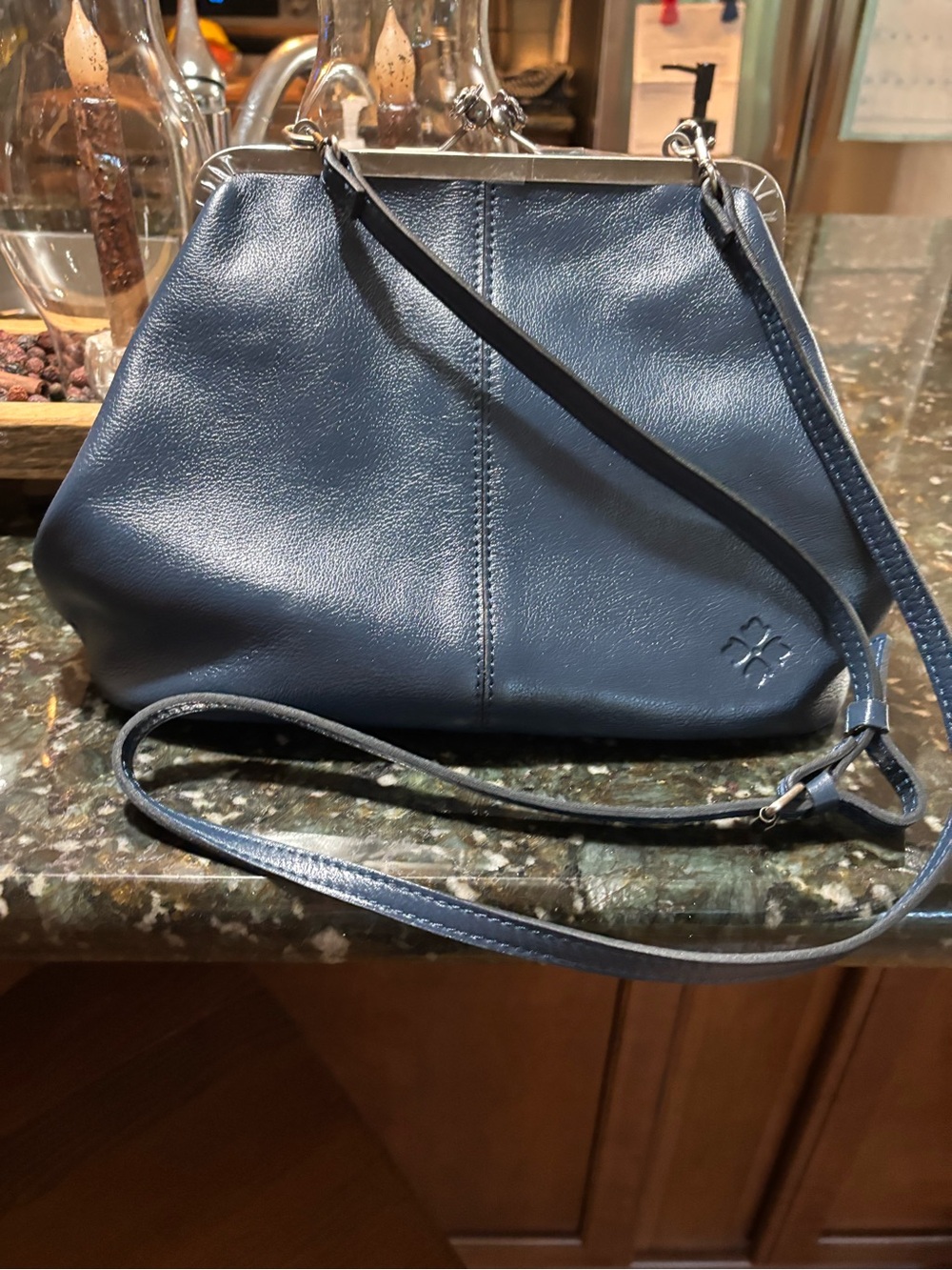 Patricia Nash Navy Blue Leather Kiss-Lock Crossbody